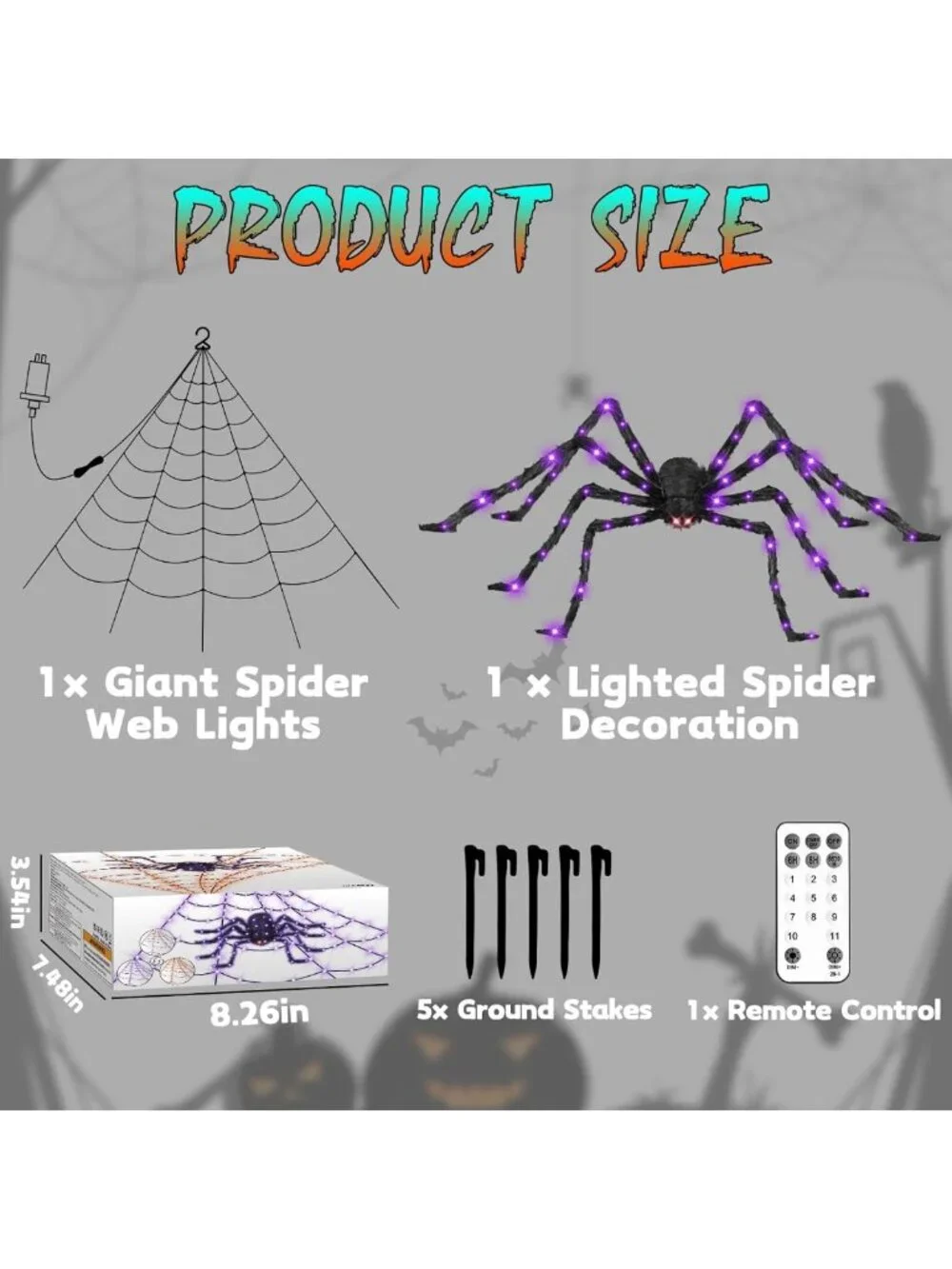 Giant Glowing Spider Outdoor Halloween Decorations with Spider Web Lights